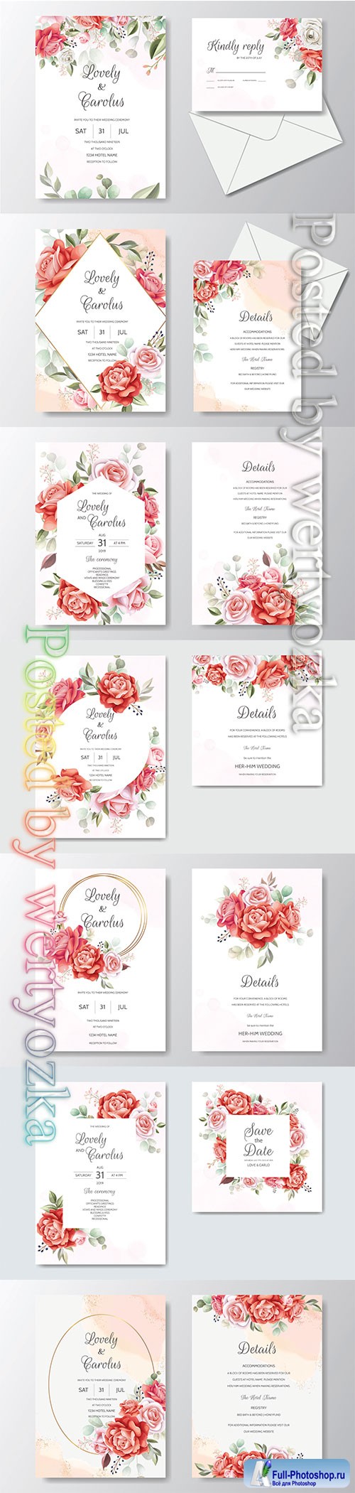 Wedding invitations with beautiful flowers and sophisticated design