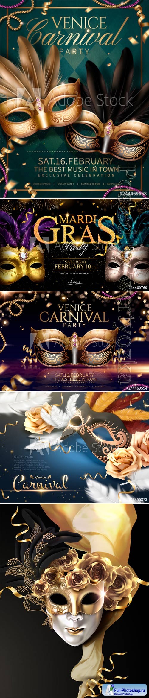 Mardi gras carnival poster, Venice carnival vector design