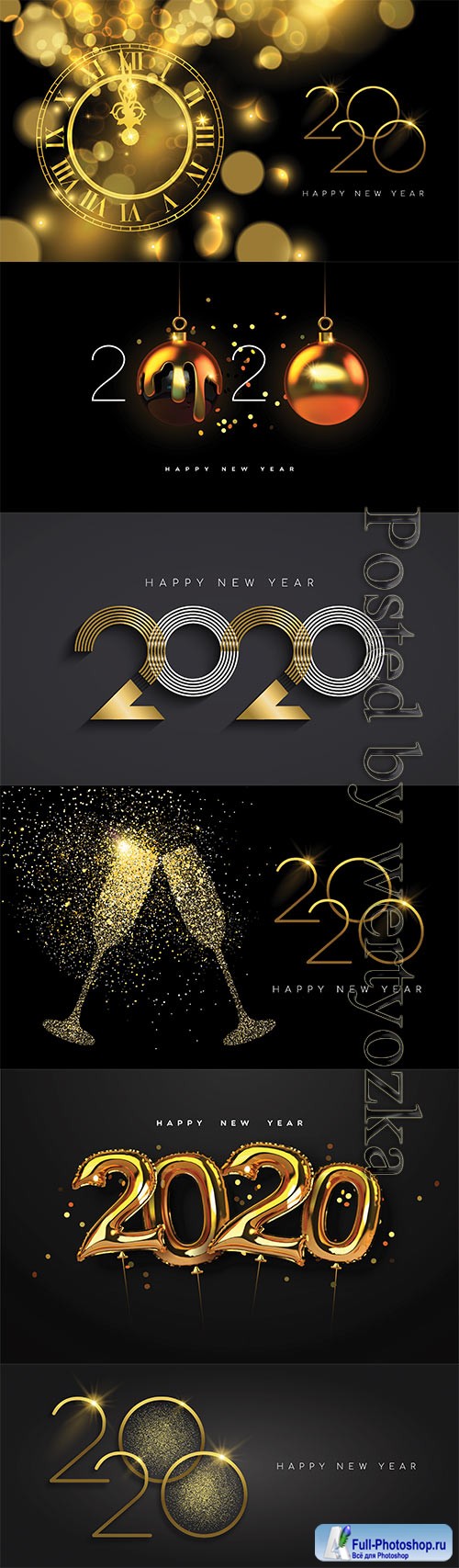 Happy New Year 2020 gold midnight clock party card