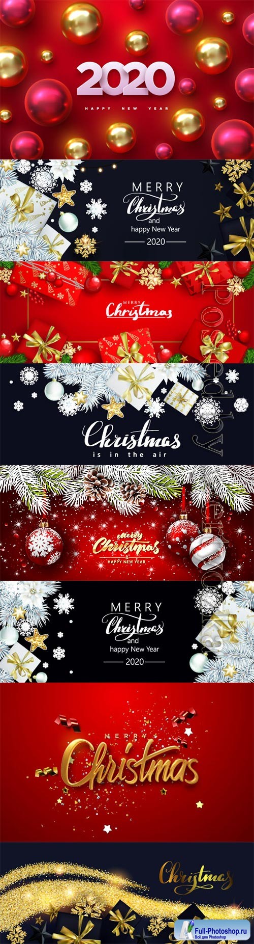 Christmas banner with gift boxes and golden snowflakes