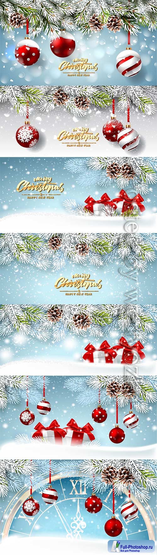 Christmas card with gifts on a winter background of snow-