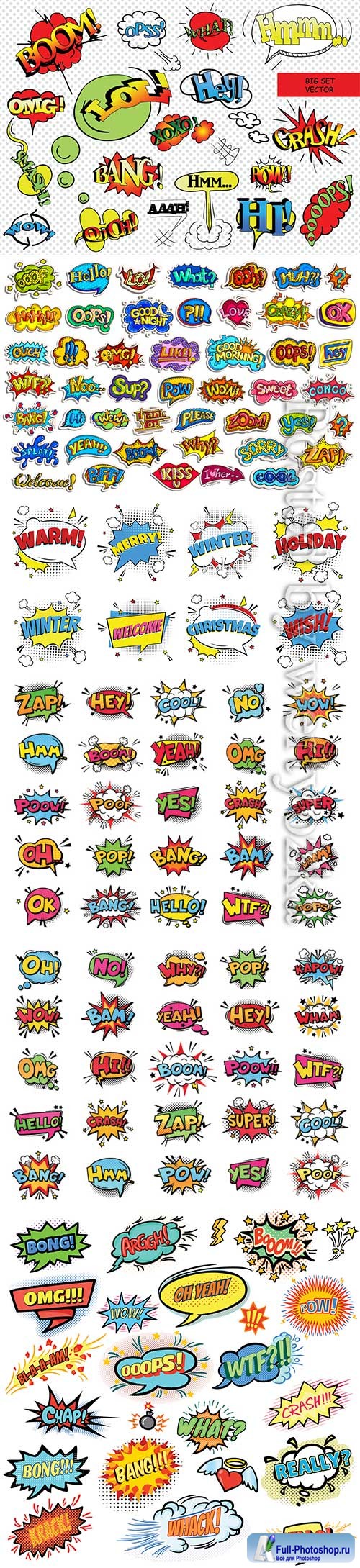 Sticker collection for comic style chat bubble for different word