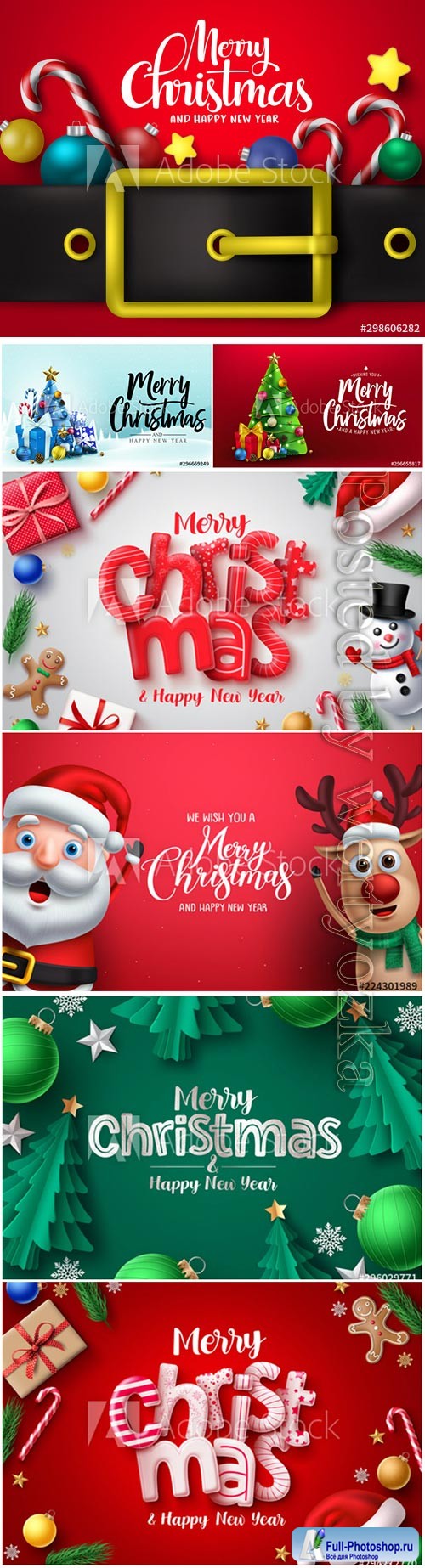 Merry christmas 3d realistic typography in red empty space for text