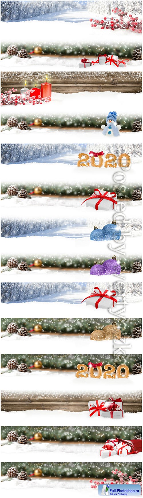 Christmas banners with fir branches, candles and Christmas decorations