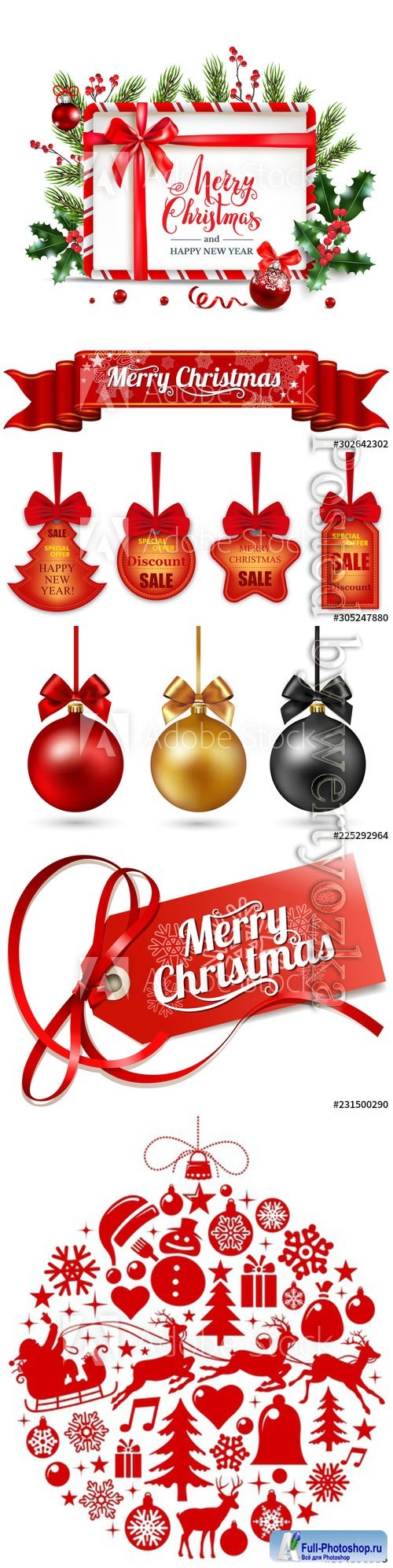 Christmas decor elements set, Happy New Year composition