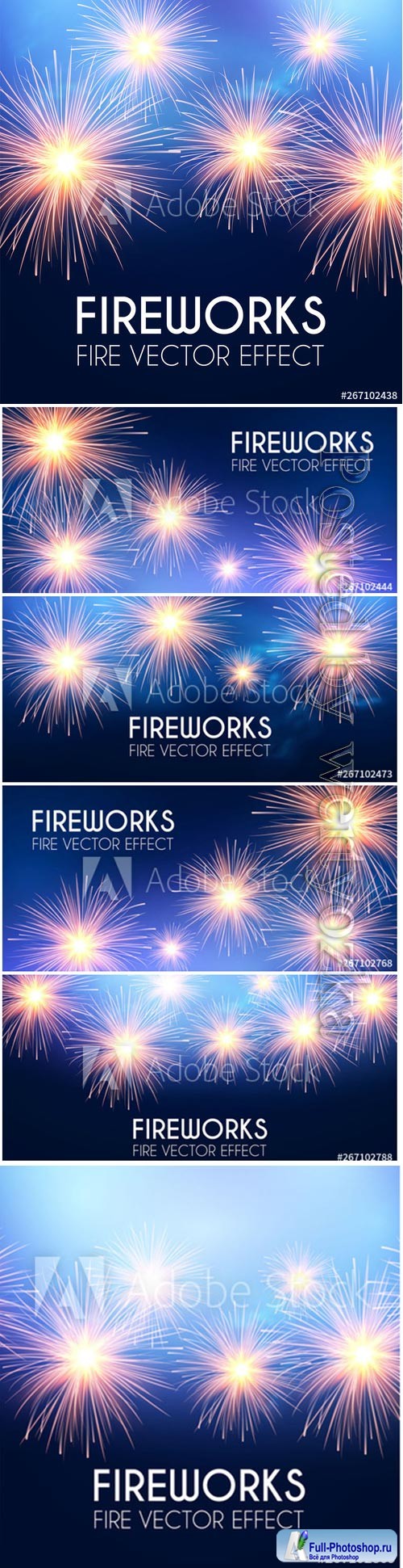 Sparkling fireworks on a blue vector background