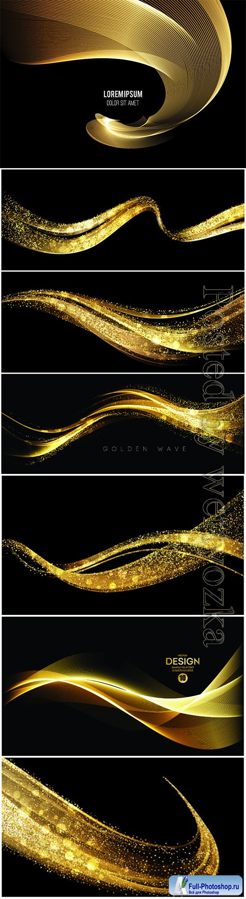 Abstract golden waves on vector backgrounds