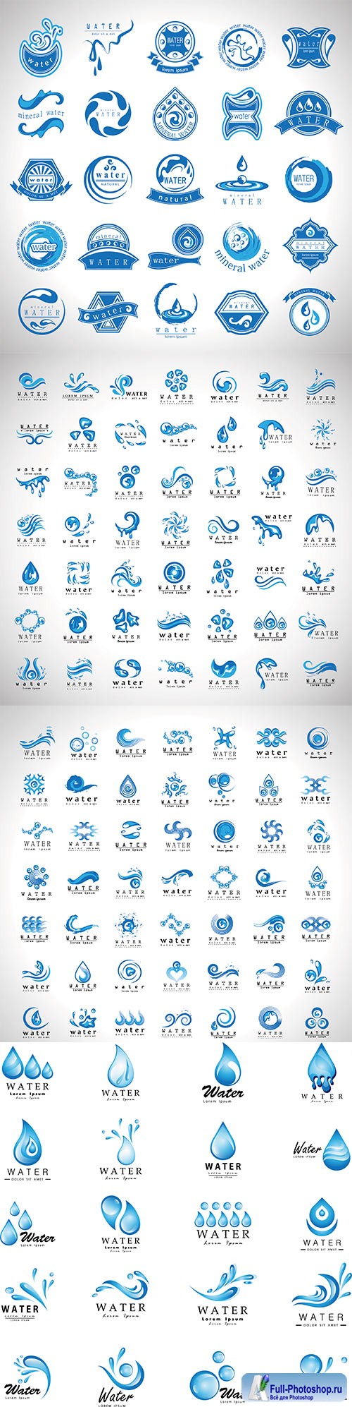 Water and drop icons set