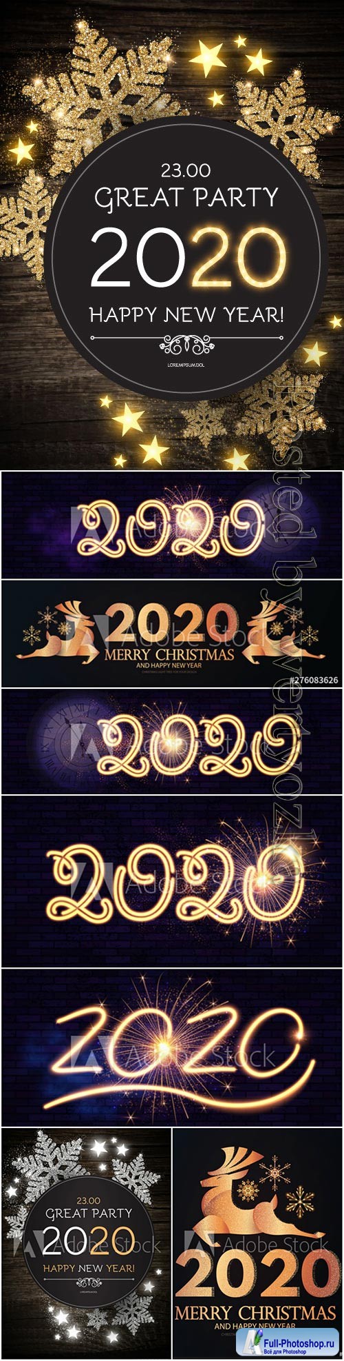 2020 Christmas and New Year vector backgrounds with golden 