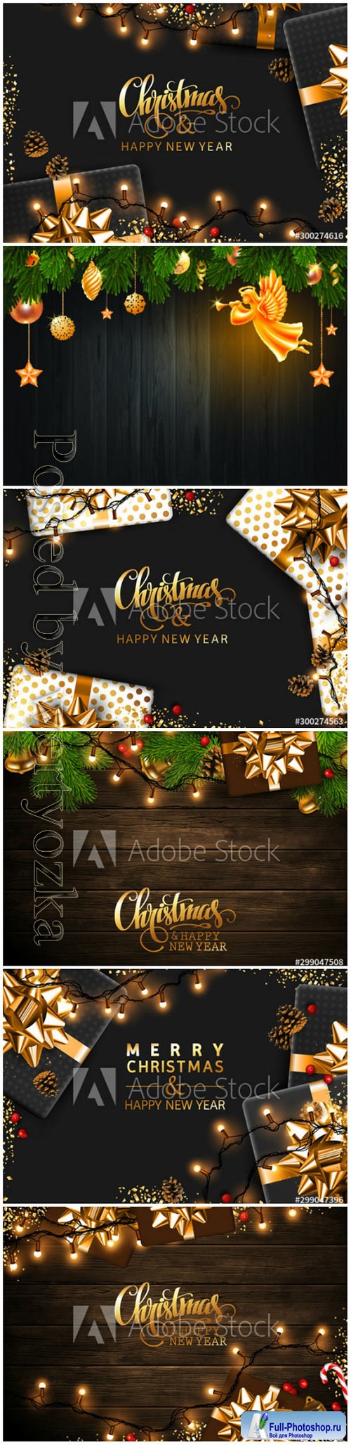 Christmas and New Year background with garlands and gifts