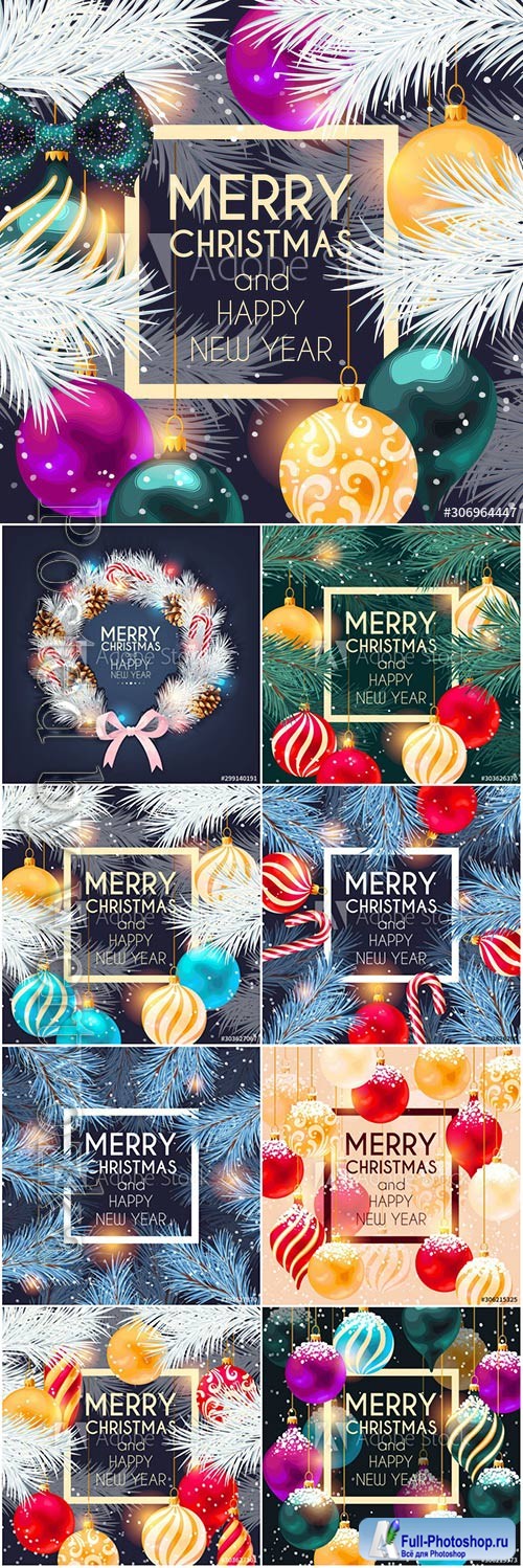 Christmas cards with cones, Christmas balls and 