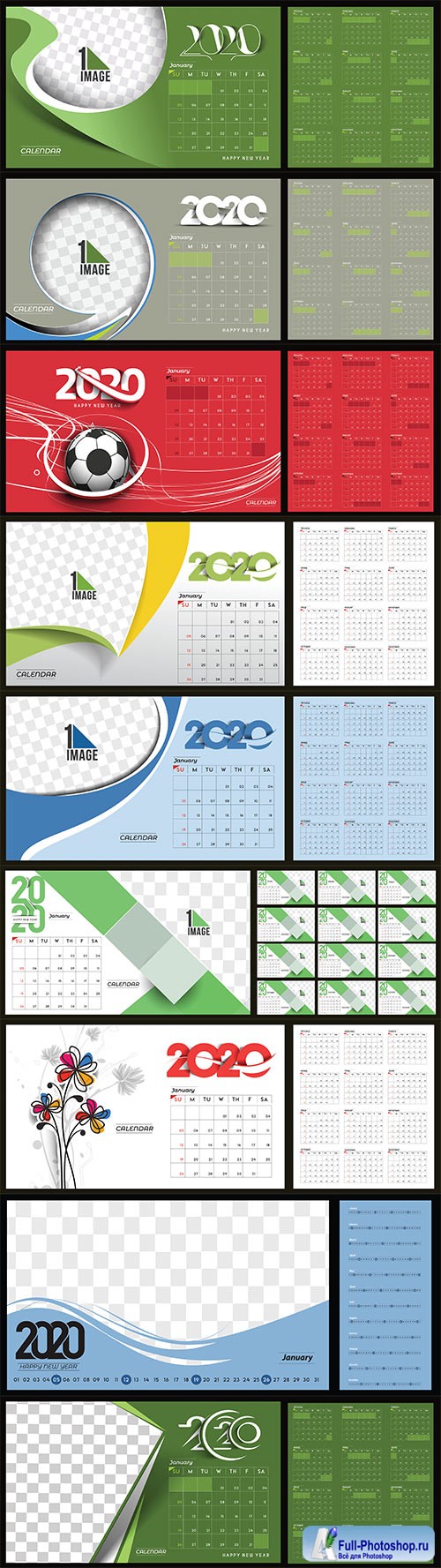Happy new year 2020 Calendar vector illustration 
