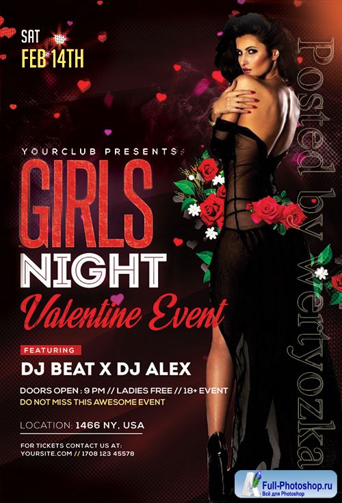 Girls night valentine - Premium flyer psd template