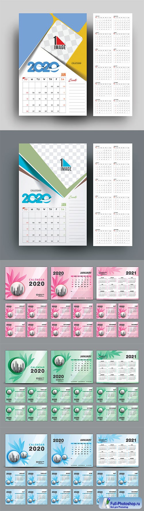 Desk Calendar 2020 template vector, cover design, Set of 12 Months