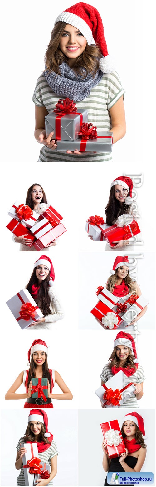 Girls in santa costume with gifts
