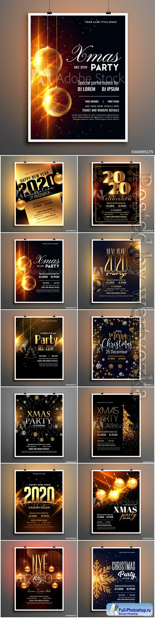 Merry christmas party flyer with golden sparkle tree
