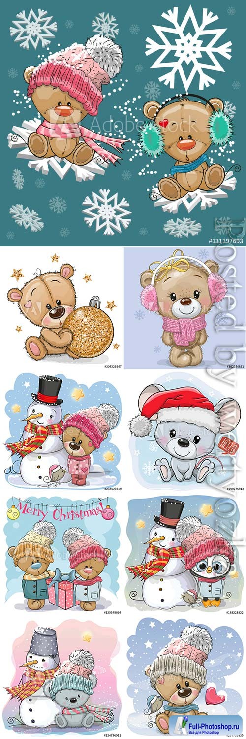 Cartoon animals on winter background