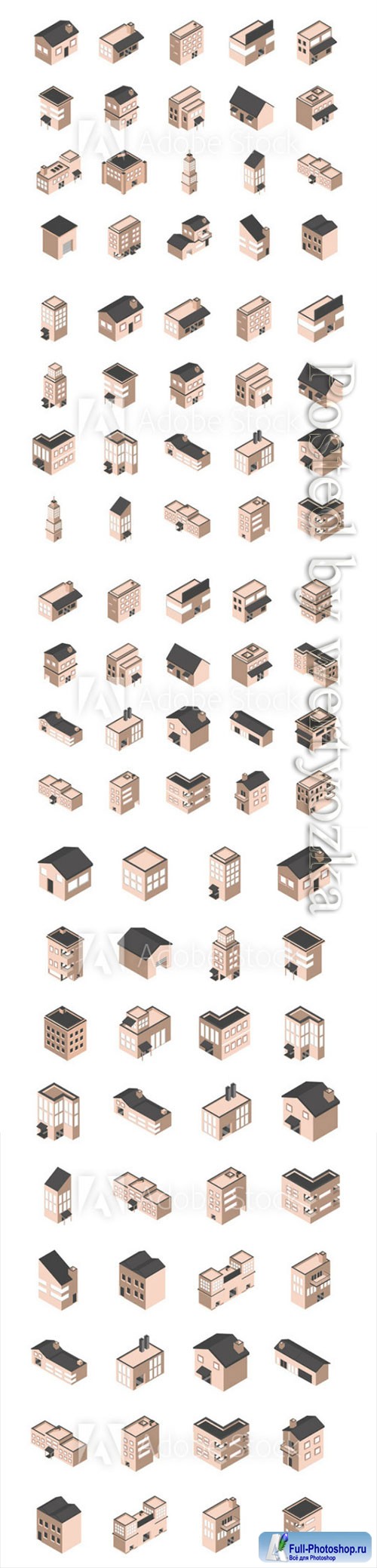 Building isometric style icons vector set