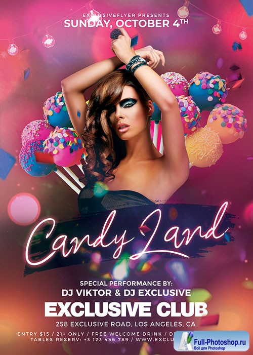 Candyland night - Premium flyer psd template