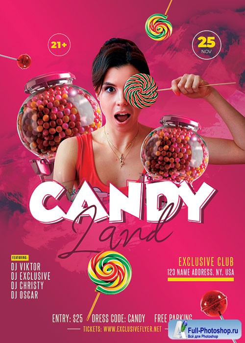 Candyland party - Premium flyer psd template