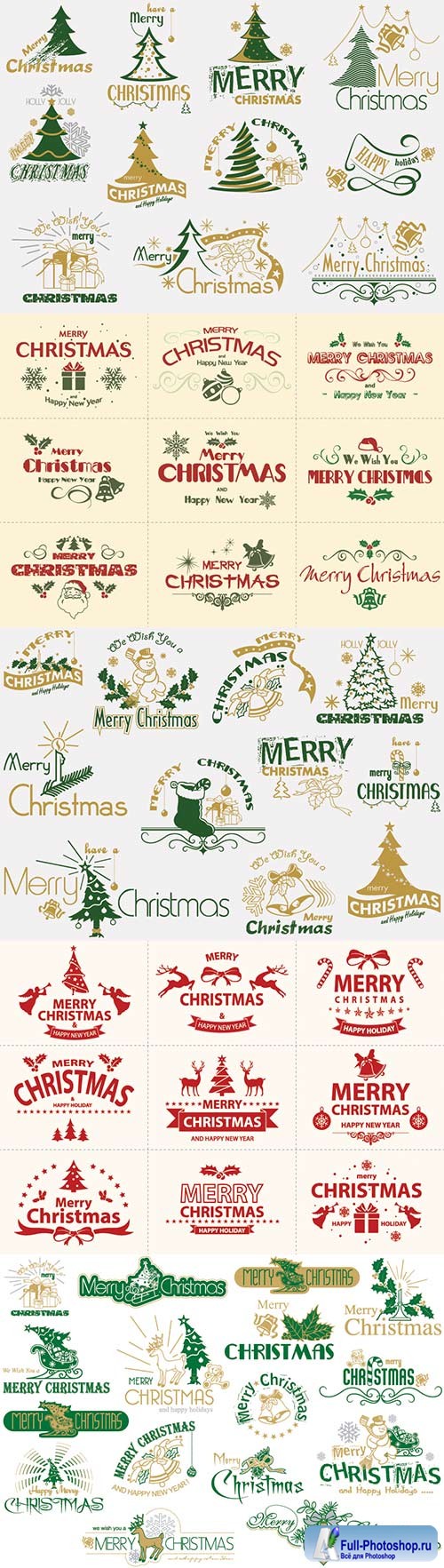 Merry Christmas typography set, logo and emblems