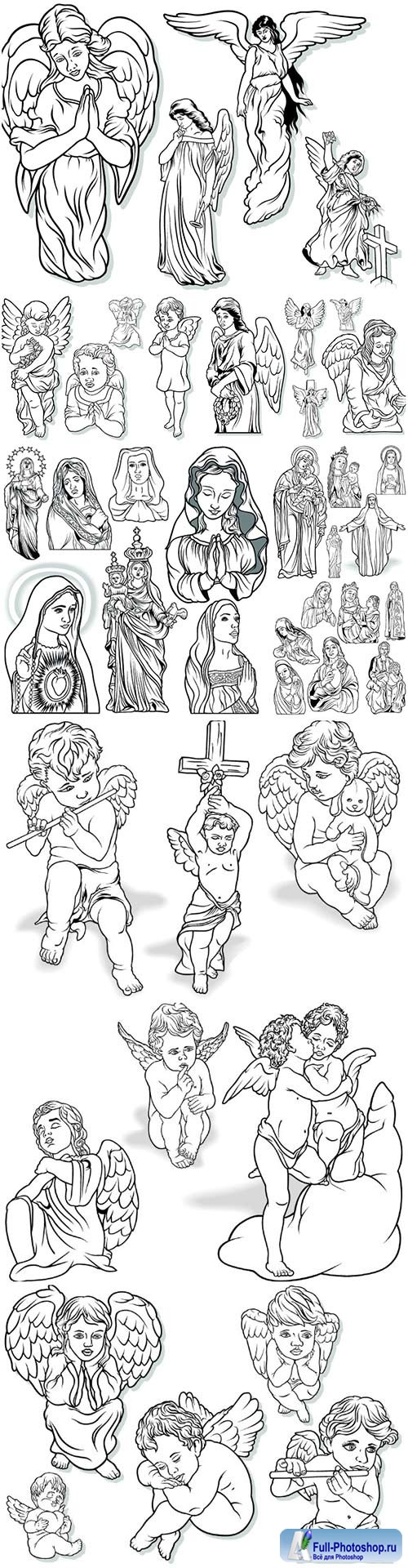 Angel set, Virgin Mary vector illustrations 