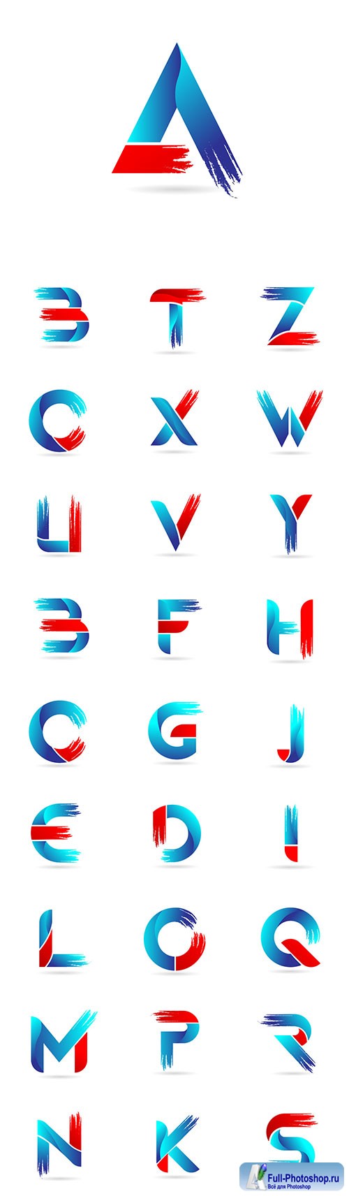 Blue red alphabet letter with grunge brush pattern for company logo icon 