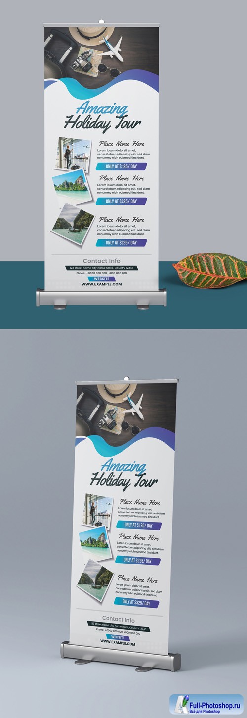 Roll Up Banner Layout with Blue Gradient Elements 298079080