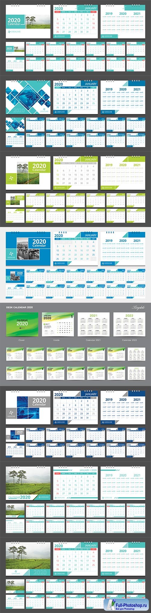 2020 calendar set week start Sunday corporate design template 