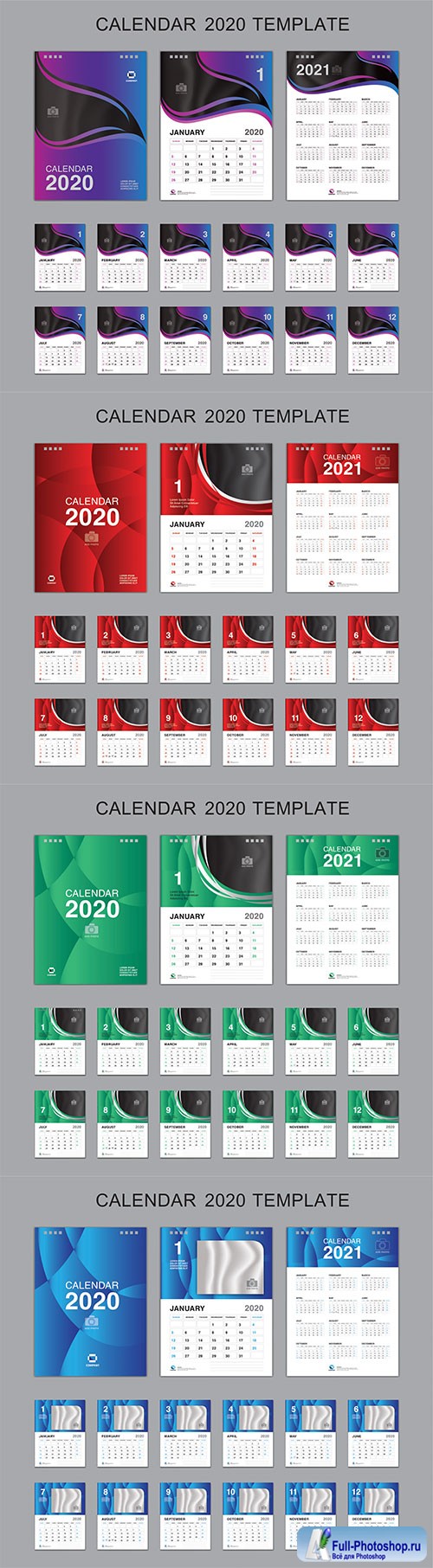Set Desk Calendar 2020 Vector