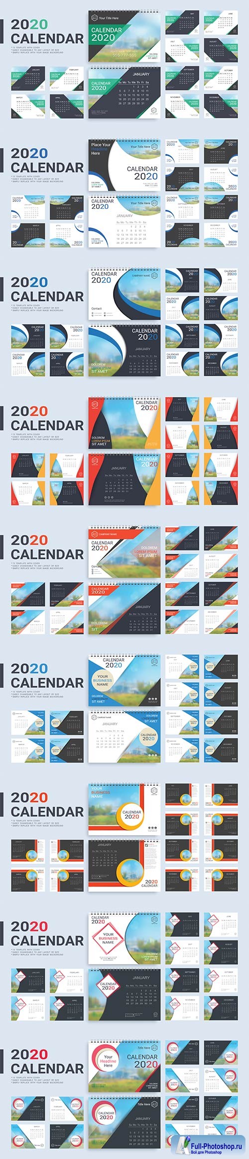 Desk Calendar 2020 template, 12 months and 13 template with 