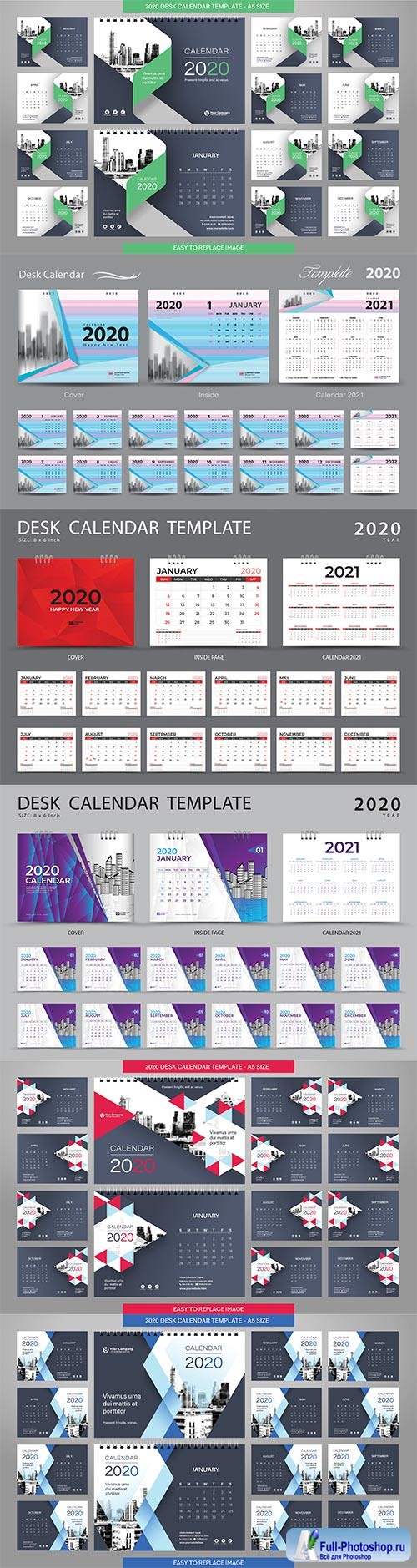 Desk Calendar 2020 template - 12 months included - A5 Size