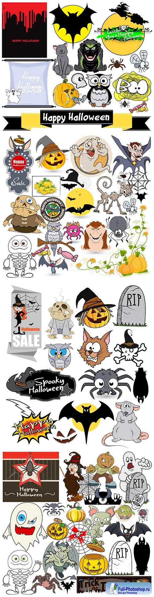 Halloween cartoon characters vector illustration