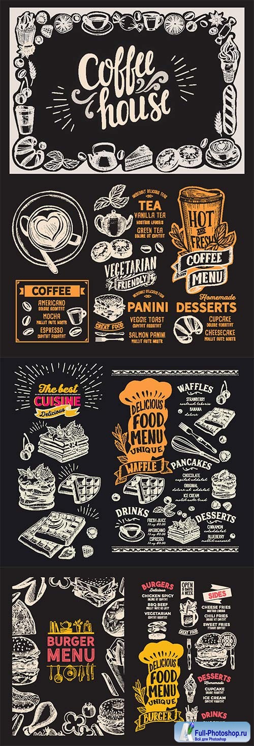 Menu food template for restaurant with doodle hand-drawn graphic # 2