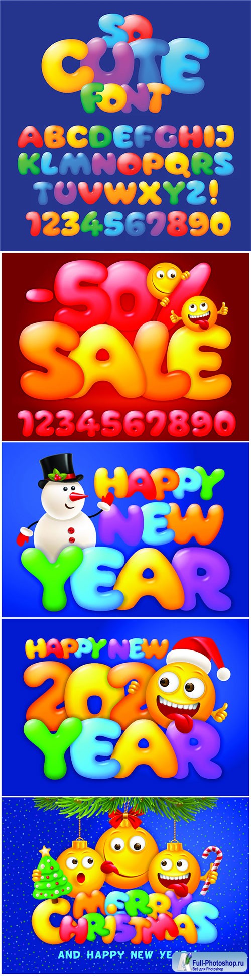 Vector set of multicolored and cheerful cartoon letters and numbers