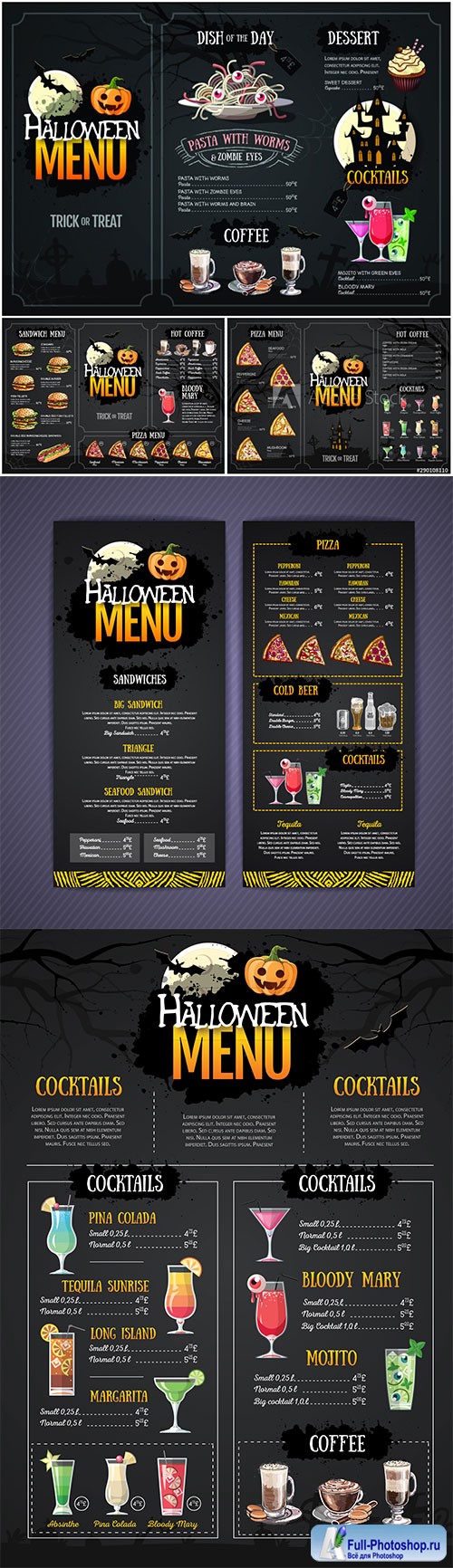 Halloween menu design with jack o lantern, Restaurant menu