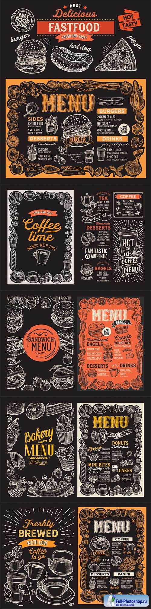 Menu food template for restaurant with doodle hand-drawn 