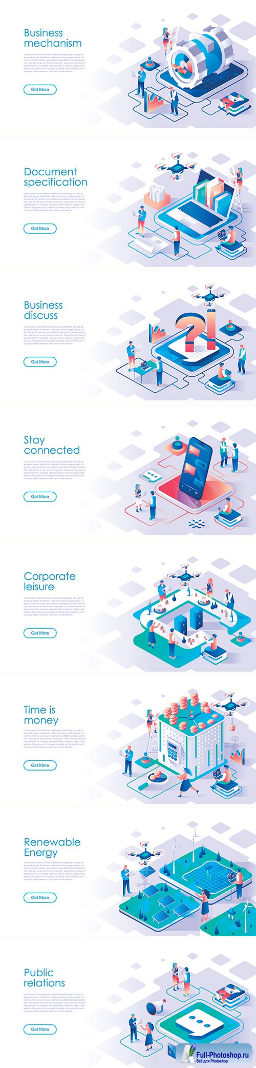 Business scheduling isometric landing page vector template