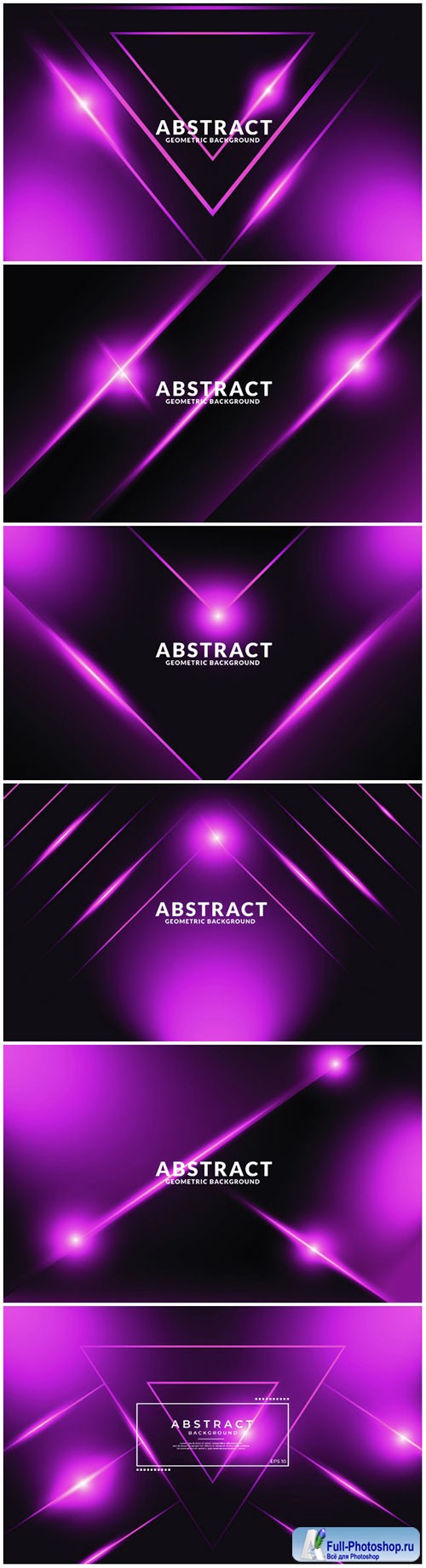 Dark purple realistic abstract geometric background, neon light effect 