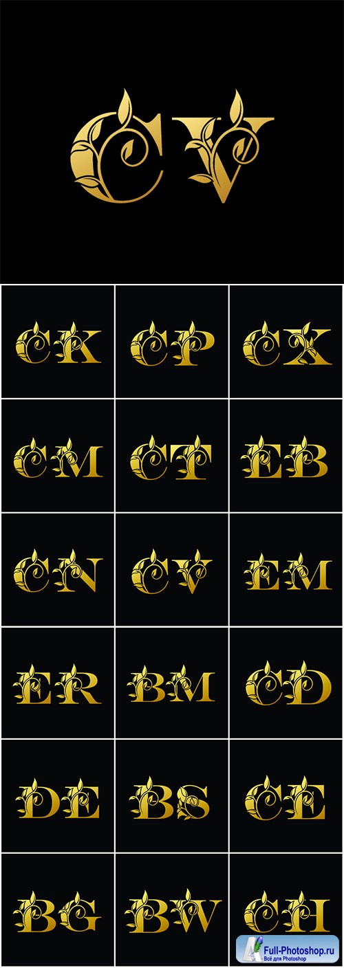 Golden vector letter,  vintage decorative letter logo icon