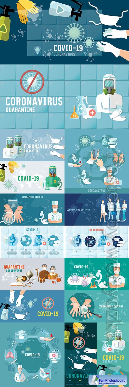 Coronavirus banner, virus infection control, hygiene, medical masks, self-isolation
