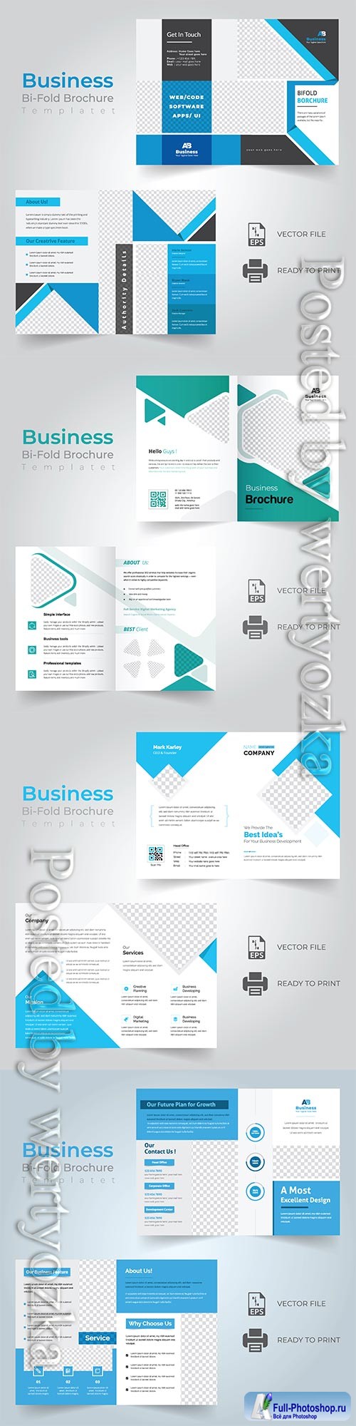 Bi-fold vector brochure template design, corporate business concept