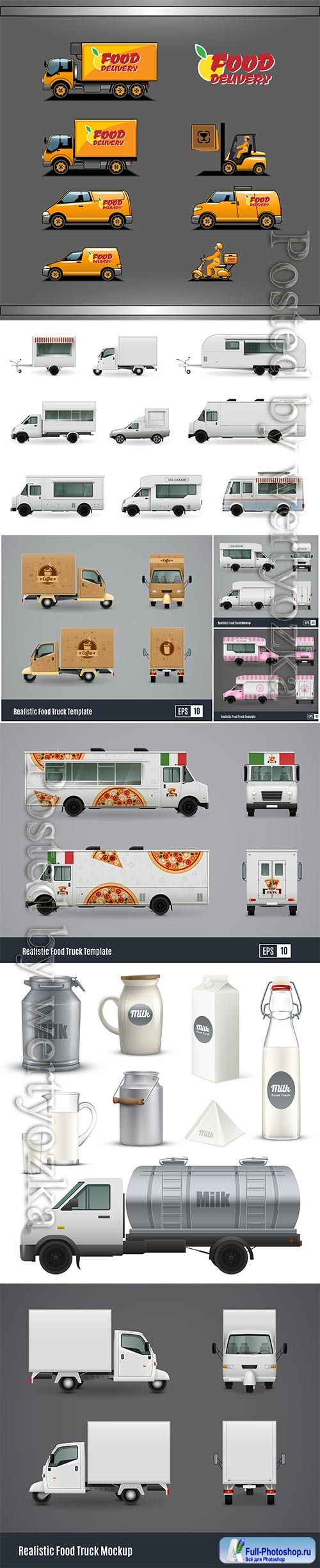 Food trucks realistic vector set