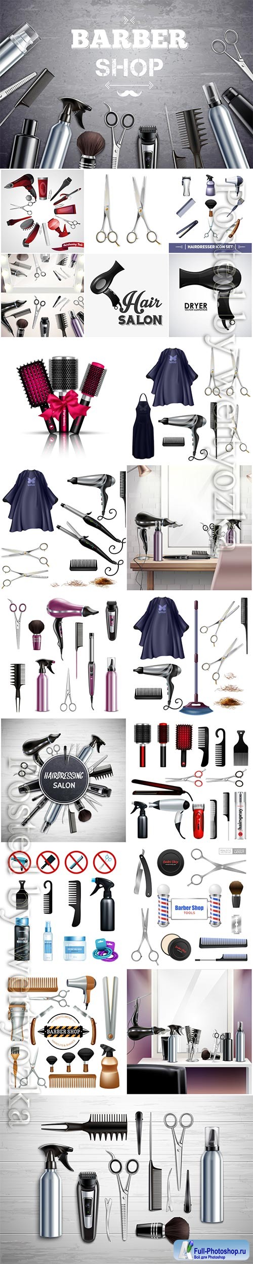 Barbershop hairdresser tools and accessories vector illustration