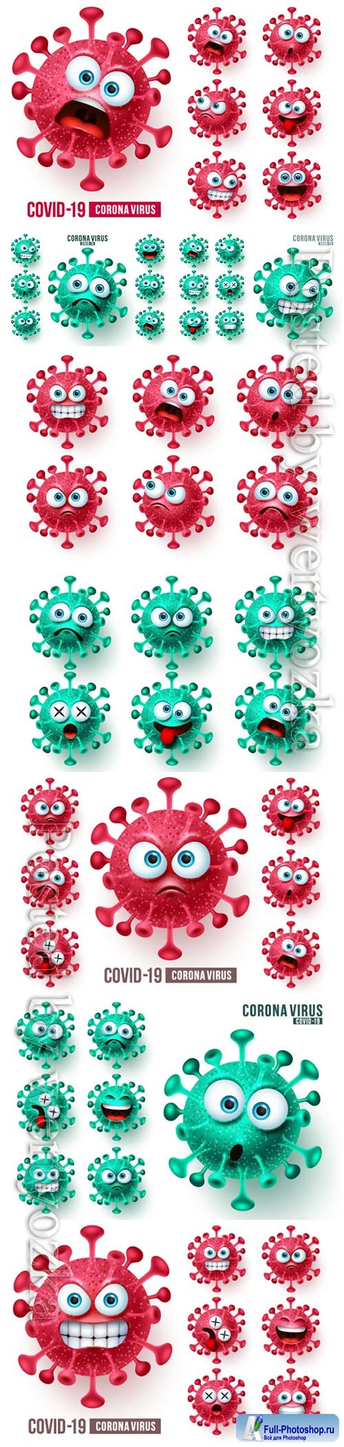 Corona virus emoticons vector set