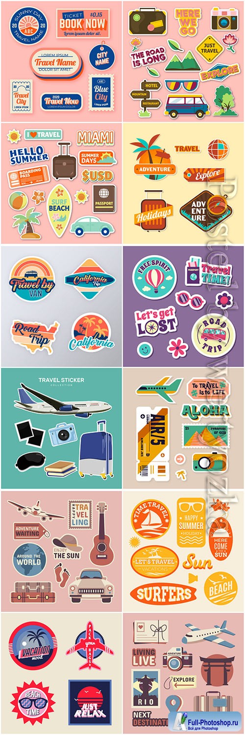 Travel sticker vector illustrations collection