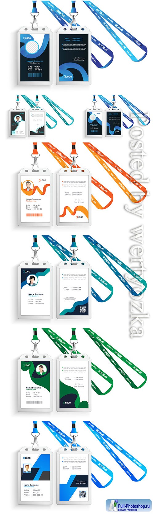 Id vector card with lanyard set isolated illustration
