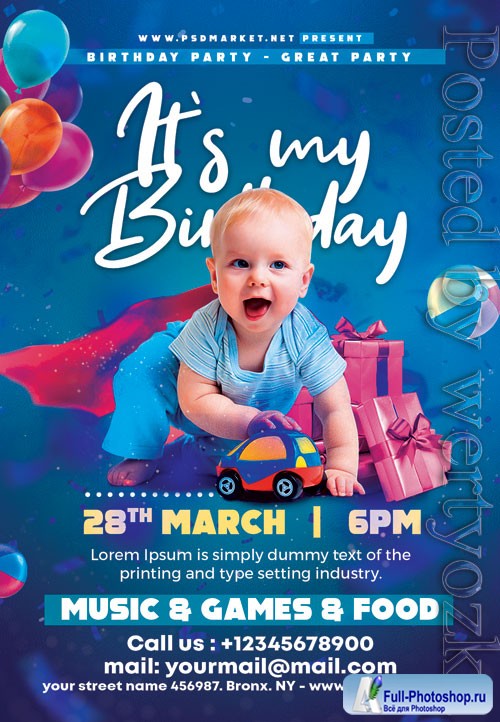 Birthday kids party - Premium flyer psd template