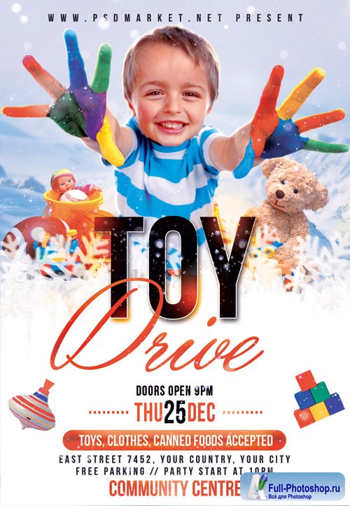 Toy drive party - Premium flyer psd template