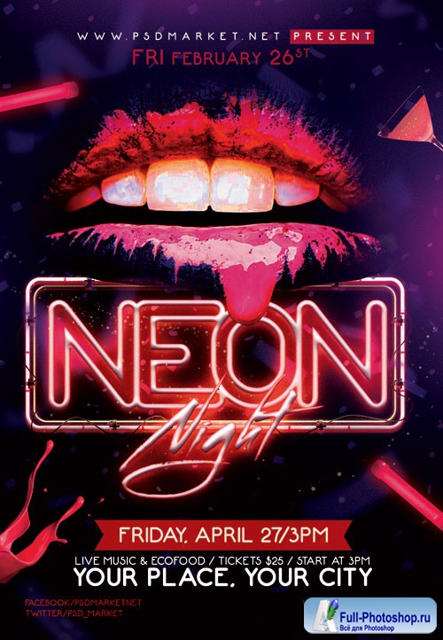 Neon night party - Premium flyer psd template